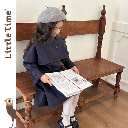 littletime女童洋气外套秋冬新款英伦学院儿童中长款风衣裙两件套 商品图1