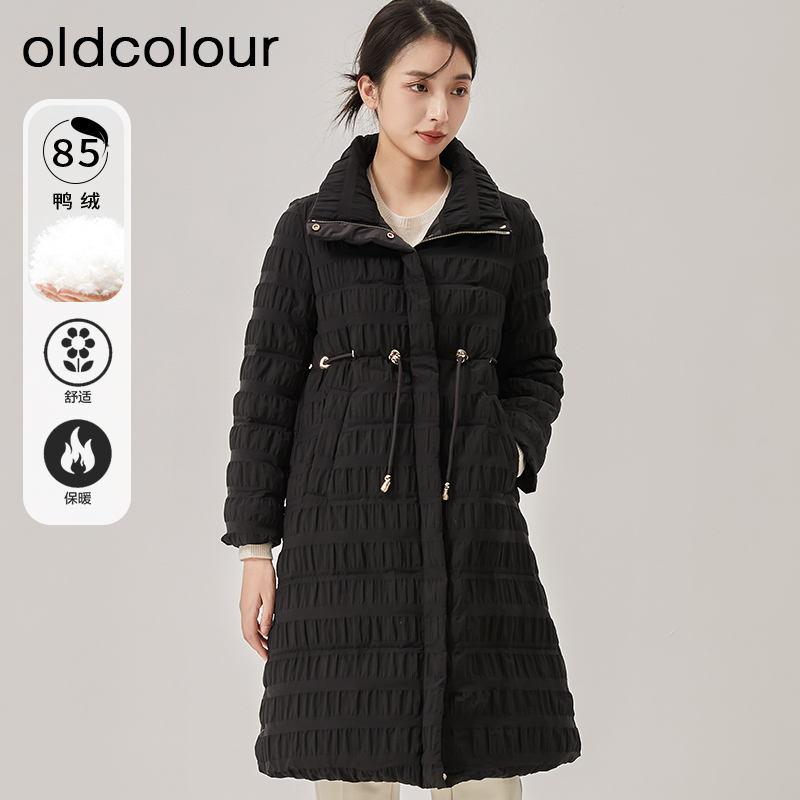 oldcolour冬季新款黑色收腰显瘦长款立领羽绒服女O42093251