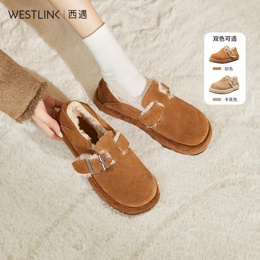 西遇勃肯鞋女新款秋冬真皮全包两穿加绒毛毛鞋厚底一脚蹬单鞋D0034226 商品图0