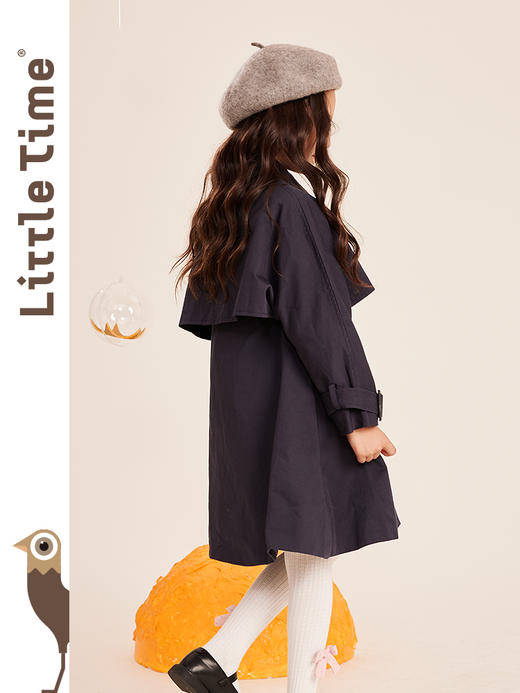 littletime女童洋气外套秋冬新款英伦学院儿童中长款风衣裙两件套 商品图2