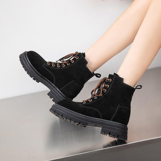 ZHR马丁靴女2023秋季新款厚底百搭潮流休闲复古创意双带绒感短靴 商品图6