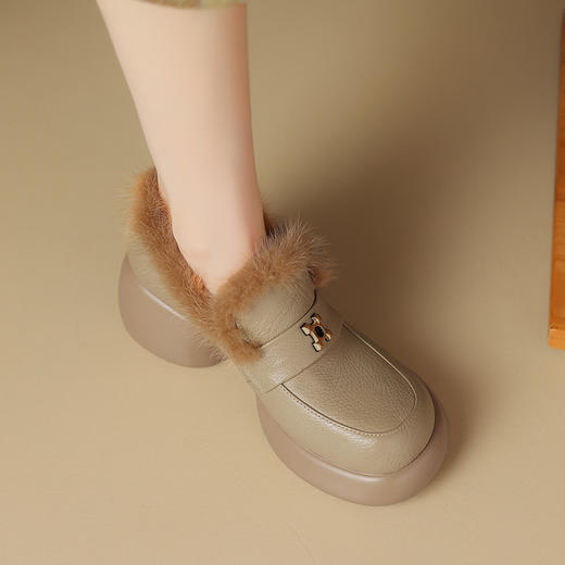 时尚保暖，头层羊皮厚底增高单鞋SF-1383 商品图3