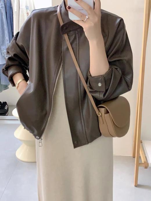 秋冬【咖色皮衣外套】皮夹克港风 短款复古开衫外套 机车美式外套 商品图0