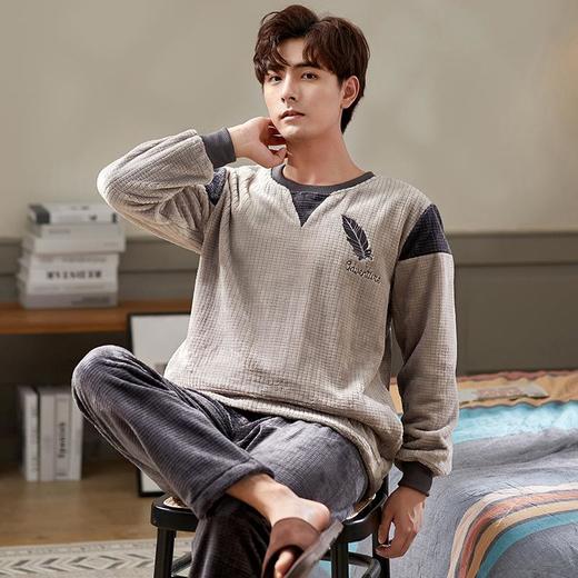 法兰绒男士睡衣冬季套装宽松大码加绒加厚保暖珊瑚绒可外穿家居服 商品图3