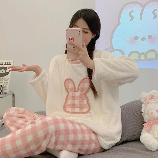 冬季珊瑚绒睡衣女秋冬季加厚加绒冬天法兰绒套装家居服2023年新款 商品图2