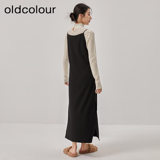 oldcolour冬新款黑色质感时尚气质长款吊带连衣裙女O42104279 商品图4