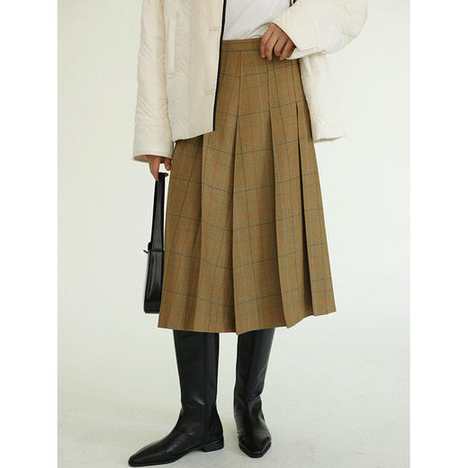 Even Vintage|精纺羊毛 秋冬氛围感格纹复古百褶百搭半身裙中长款 商品图1