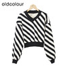 oldcolourV领条纹卫衣冬季新款简约气质直筒短款T恤女O42024284 商品缩略图0