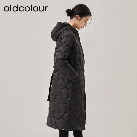 oldcolour冬季新款黑色气质立领连帽长款羽绒服女O43093358 商品图2