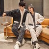 法兰绒情侣睡衣女冬季V领开衫和服秋冬款男士家居服加绒加厚保暖 商品缩略图0
