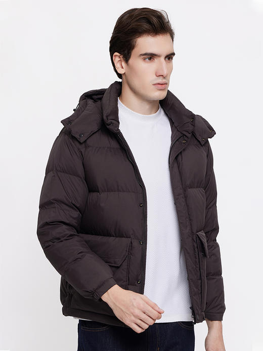 callisto咖色鸭绒连帽立领羽绒服 FSFED016T 商品图1