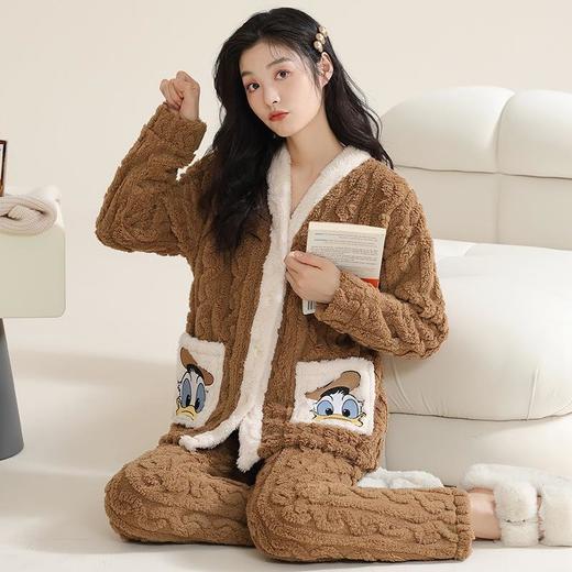 冬季法兰绒睡衣女长袖加绒加厚套装学生甜美可爱卡通珊瑚绒家居服 商品图1