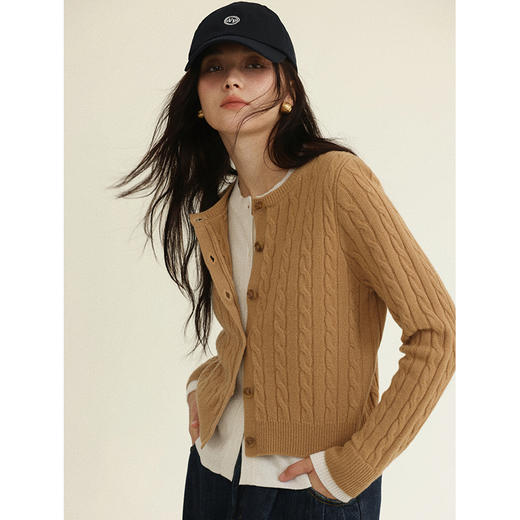 Even Vintage|美利奴羊毛 基础款复古英伦绞花假两件秋冬针织开衫 商品图3