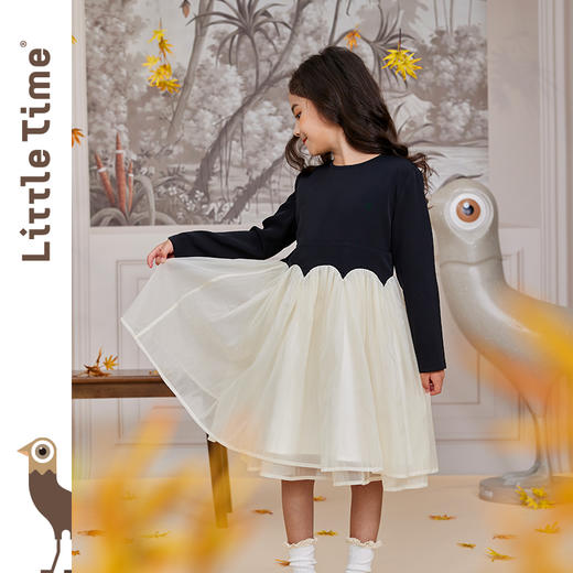 littletime童装秋季赫本小黑裙女连衣裙气质长袖公主裙洋气 商品图1
