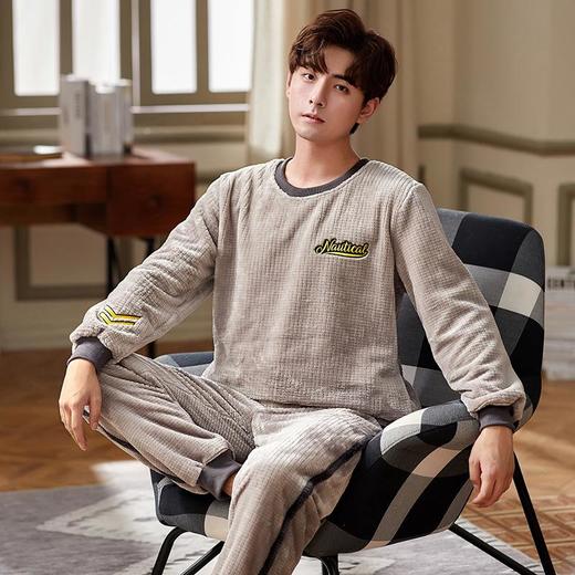 法兰绒男士睡衣冬季套装宽松大码加绒加厚保暖珊瑚绒可外穿家居服 商品图2