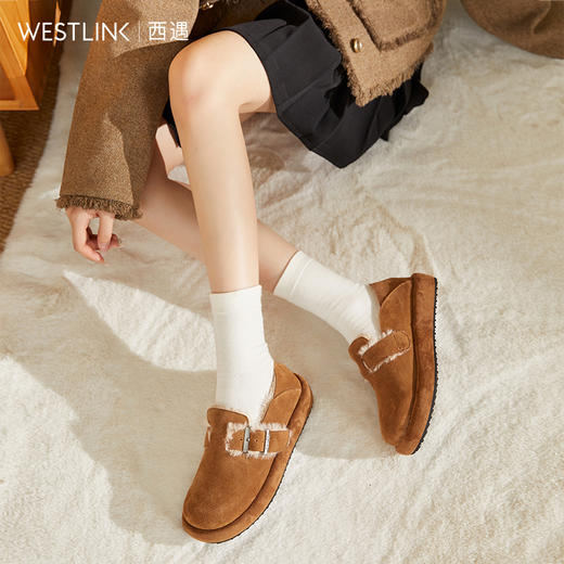 西遇勃肯鞋女新款秋冬真皮全包两穿加绒毛毛鞋厚底一脚蹬单鞋D0034226 商品图3