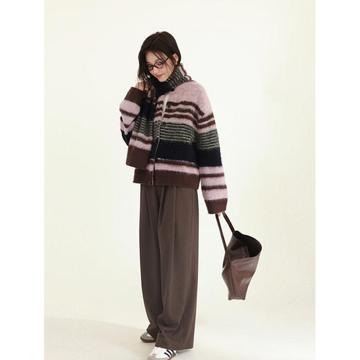 Even Vintage| 高ji感配色 条纹针织仿马海毛抓毛毛衣开衫外套冬 商品图1