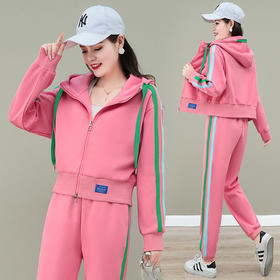 休闲运动风套装，新款春秋学院风连帽短外套休闲裤两件套TR-MLT5673