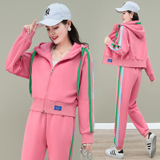 休闲运动风套装，新款春秋学院风连帽短外套休闲裤两件套TR-MLT5673 商品图0