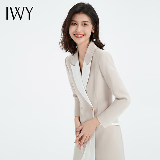 IWY/气质拼接杏色西装连衣裙女高级感下摆褶皱美容院前台工作服Q13327 商品图4