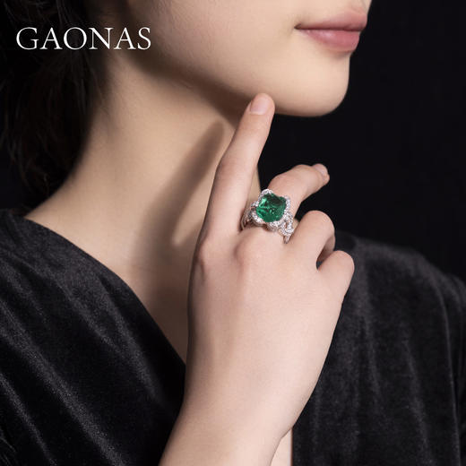 GAONAS 925银合成锆石戒指 高纳仕 经典芳华系列绿色戒指10062JG 商品图4