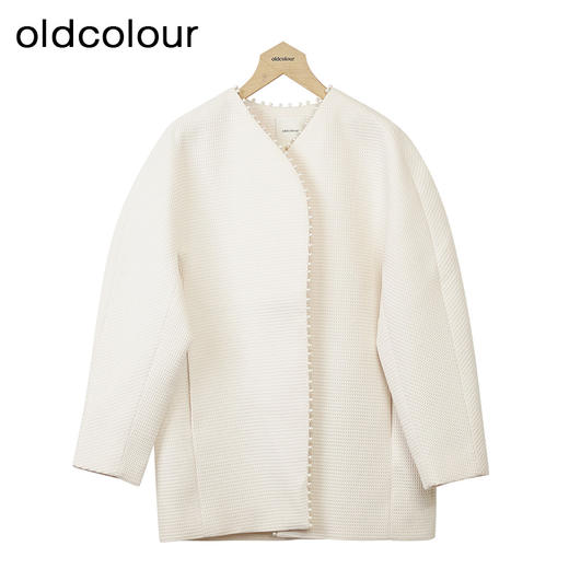 oldcolour白色简约外套冬季新款设计感V领时尚上衣女O43042162 商品图0