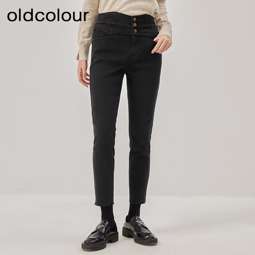 oldcolour冬季新款高腰显瘦弹力铅笔裤加厚深色牛仔裤女O44113429 商品图1