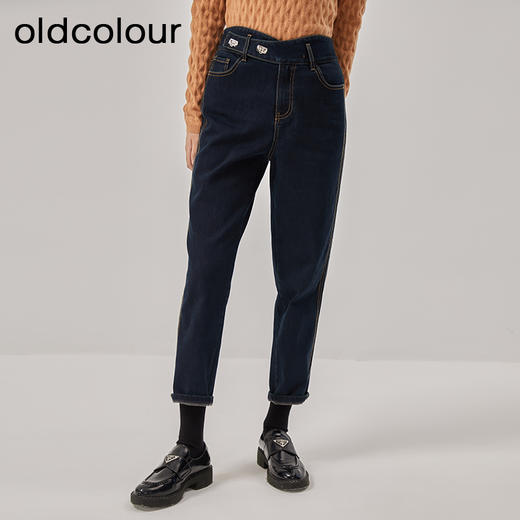 oldcolour冬季新款高腰显瘦直筒加绒九分牛仔裤女O42113223 商品图2