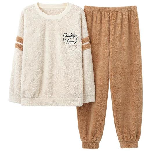 秋冬季法兰绒情侣睡衣女长袖加厚加绒保暖男士家居服套装珊瑚绒 商品图4