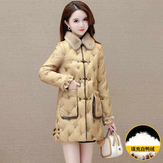 中式复古加厚保暖羽绒服，冬款长袖修身洋气妈妈装白鸭绒外套QYM-OMS-ZXB3812-L 商品图0