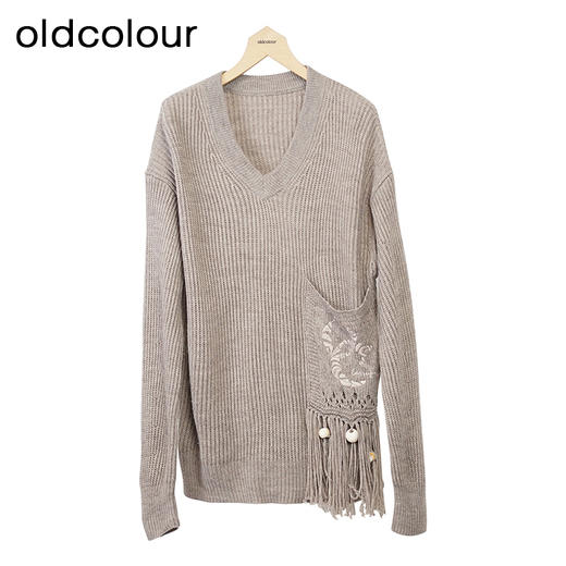 oldcolour针织套头衫冬季新款V领气质设计感百搭毛衣女O44052410 商品图2
