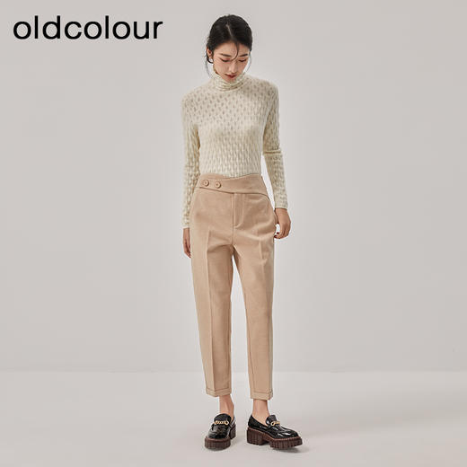 oldcolour冬新款高腰显瘦休闲直筒九分毛呢西装裤女O42073212 商品图4