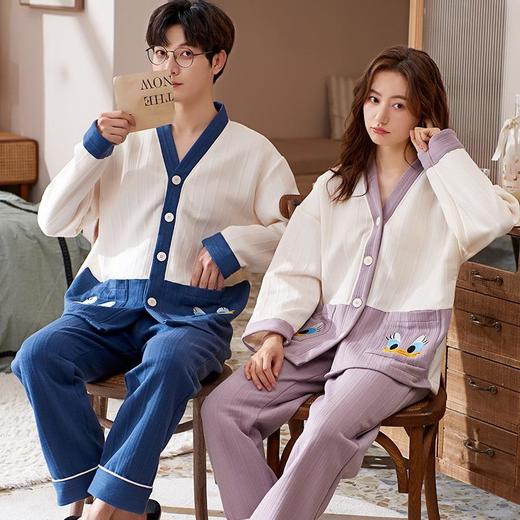 秋冬季情侣睡衣保暖加厚三层夹层空气棉睡衣女家居服套装韩版 商品图0