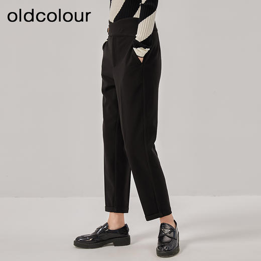 oldcolour冬新款高腰显瘦休闲直筒九分毛呢西装裤女O42073212 商品图1