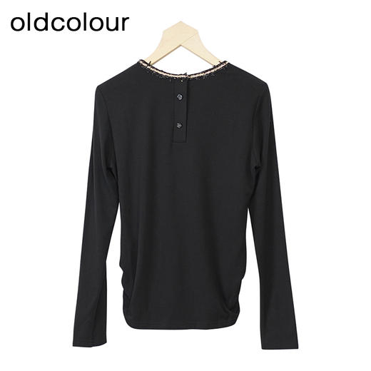 oldcolour圆领长袖T恤冬季新款纯色设计感薄款上衣女O43023309 商品图3