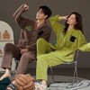 法兰绒情侣睡衣女冬季V领开衫和服秋冬款男士家居服加绒加厚保暖 商品缩略图3
