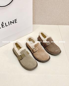 新品女士平底磨砂皮圆头休闲棉鞋394B35567（W）