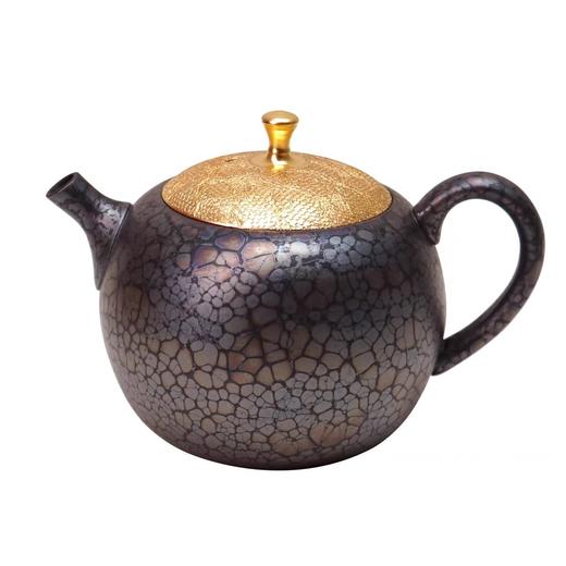 日本进口常滑烧大师作昭龙天目釉丸型雅盖茶壶260cc 商品图0