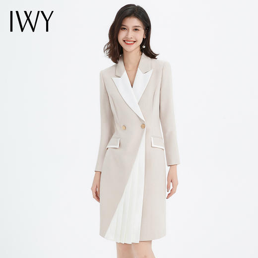 IWY/气质拼接杏色西装连衣裙女高级感下摆褶皱美容院前台工作服Q13327 商品图2