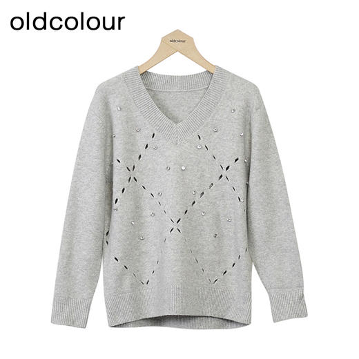 oldcolour休闲套头针织衫冬季新款设计感宽松镂空毛衣女O42052230 商品图1