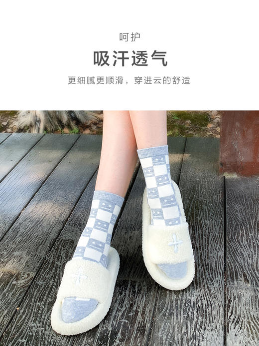 23秋冬新女款中筒丝光羊毛柔软保暖格子笑脸提花复古女袜 商品图5