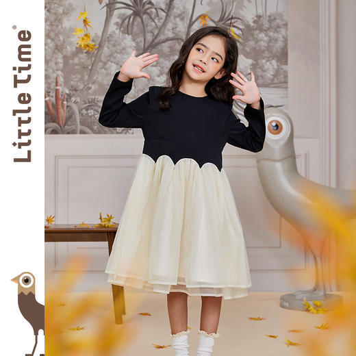littletime童装秋季赫本小黑裙女连衣裙气质长袖公主裙洋气 商品图0