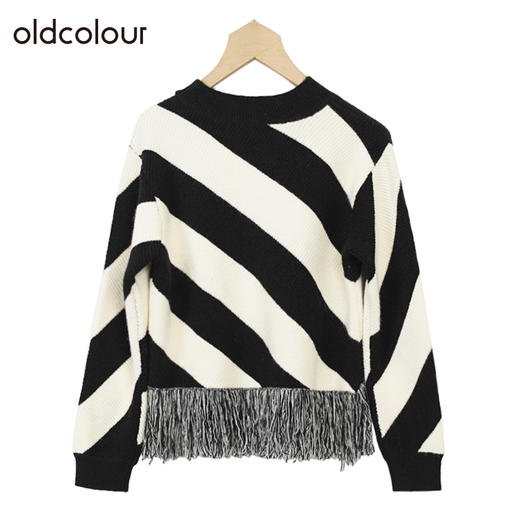 oldcolour复古条纹针织衫冬季新款设计感气质流苏毛衣女O42052281 商品图3