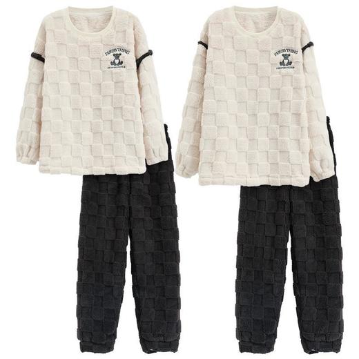 情侣睡衣女秋冬季法兰绒可爱卡通圆领套头卡通猪男士家居服珊瑚绒 商品图4