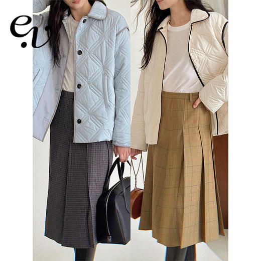 Even Vintage|精纺羊毛 秋冬氛围感格纹复古百褶百搭半身裙中长款 商品图0