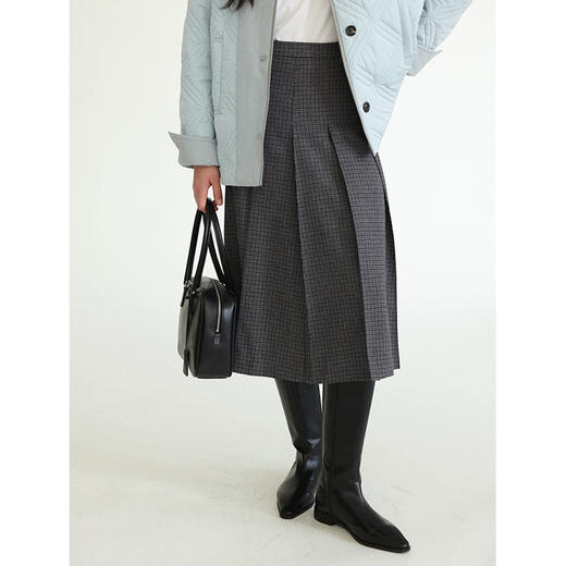 Even Vintage|精纺羊毛 秋冬氛围感格纹复古百褶百搭半身裙中长款 商品图3