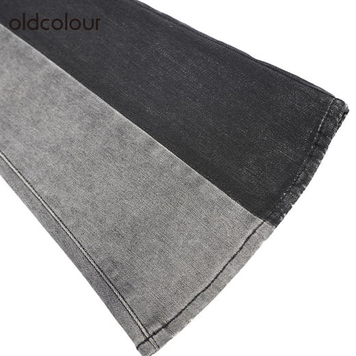 oldcolour复古高腰牛仔裤冬季新款设计感拼接长款微喇裤O41113148 商品图2