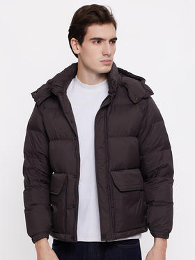 callisto咖色鸭绒连帽立领羽绒服 FSFED016T