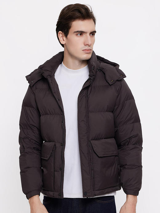 callisto咖色鸭绒连帽立领羽绒服 FSFED016T 商品图0