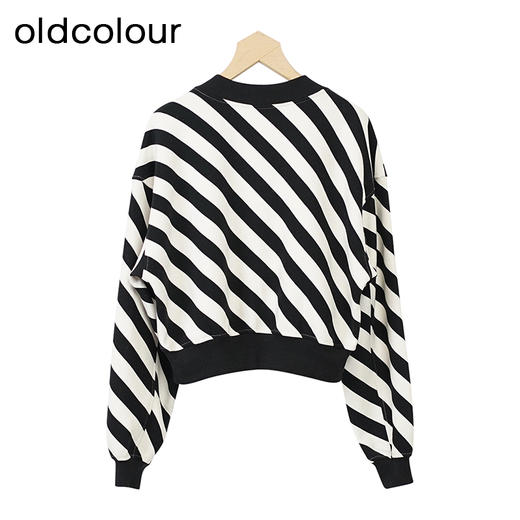 oldcolourV领条纹卫衣冬季新款简约气质直筒短款T恤女O42024284 商品图1